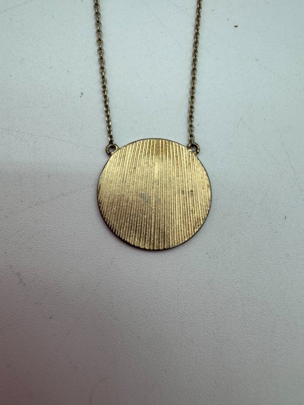 Vintage Gold Tone Textured Disc Pendant Long Necklace Boho Minimalist